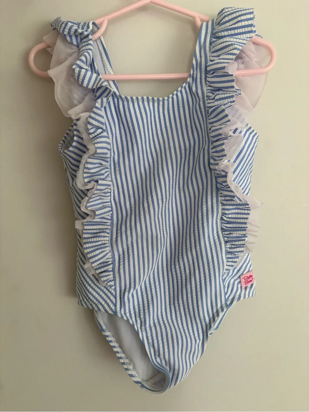 Ruffle Butts Blue and White Striped Ruffle One-Piece Swimsuit